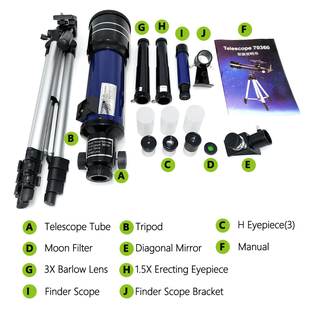 Tontube Best Astronomical Refracting Telescope 70360B with Tripod for beginners