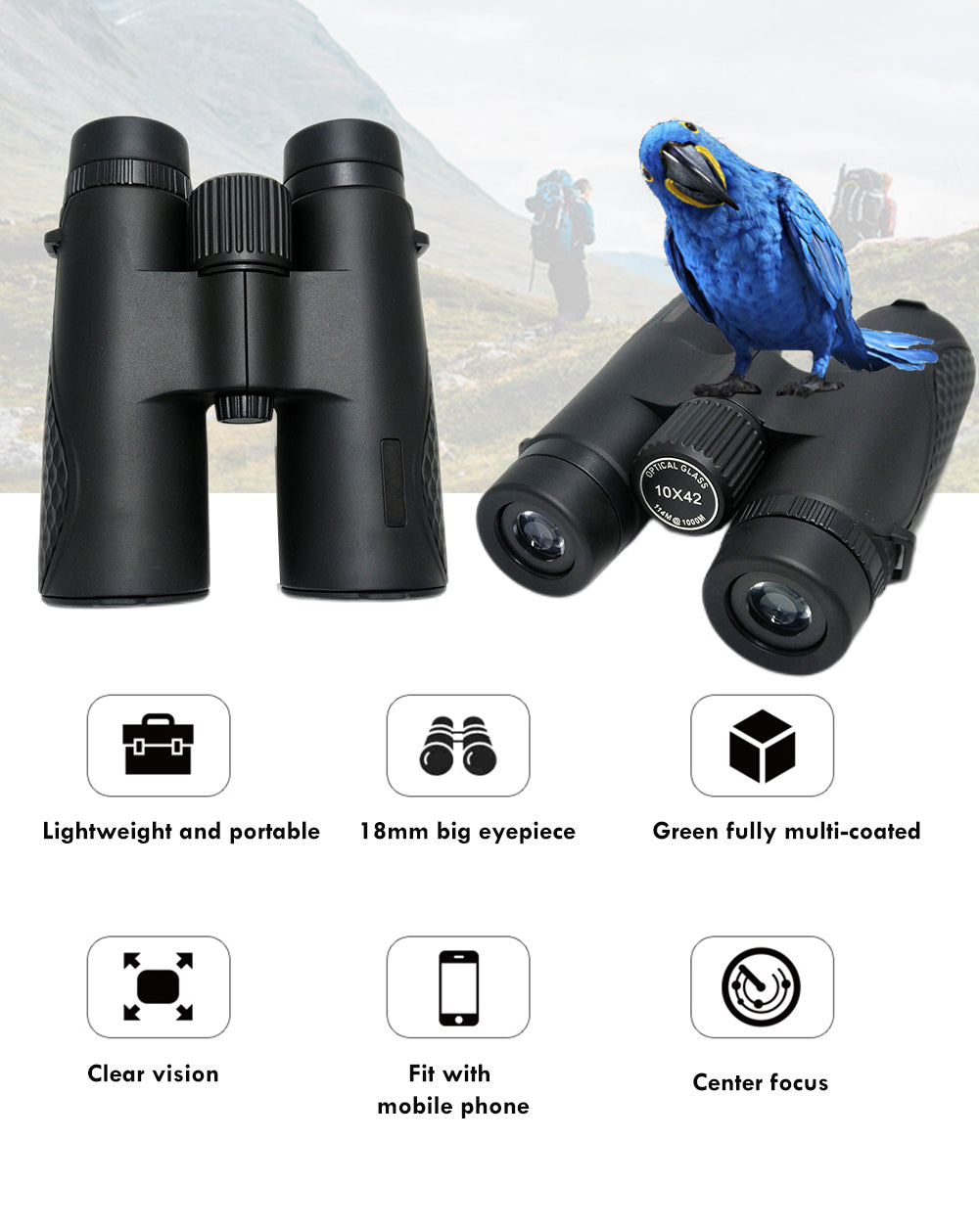 Best Bird Watching Binoculars Dual Eye Telescope 10X42 Roof Binoculars for Hunting
