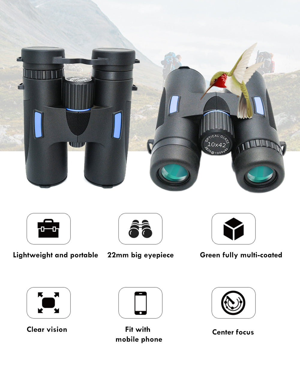 Russian Binoculars 10x42 Compact for Adults High Magnification Binocular Telescope for Travel Sports